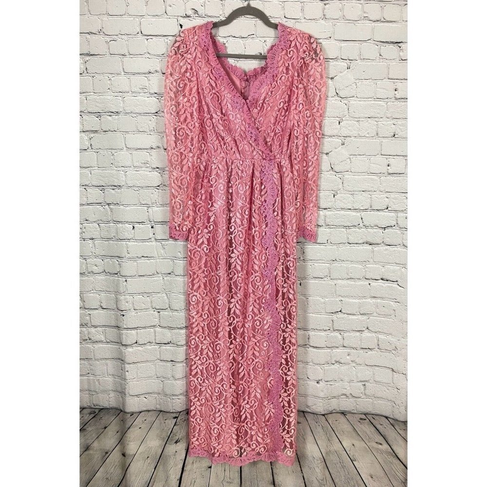 Vintage JC Penney Lace Maxi Dress Gown Pink Womens 8 Petite